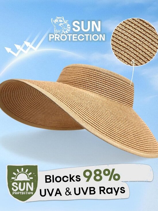 Wide Brim Ponytail Straw Visor Hat | UV Protection, Adjustable, Foldable Beach main image 6